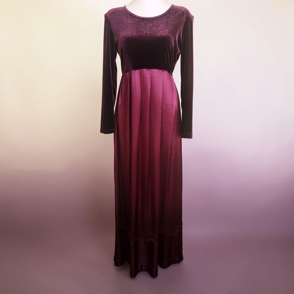 L.L. Nites Dresses & Skirts - Vintage 90s Velvet Satin Maxi Dress 8P  Red Burgundy Whimsigoth Gothic Witchy